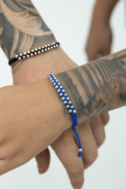 Bracelets with 4mm smooth multicolor beads blue and black