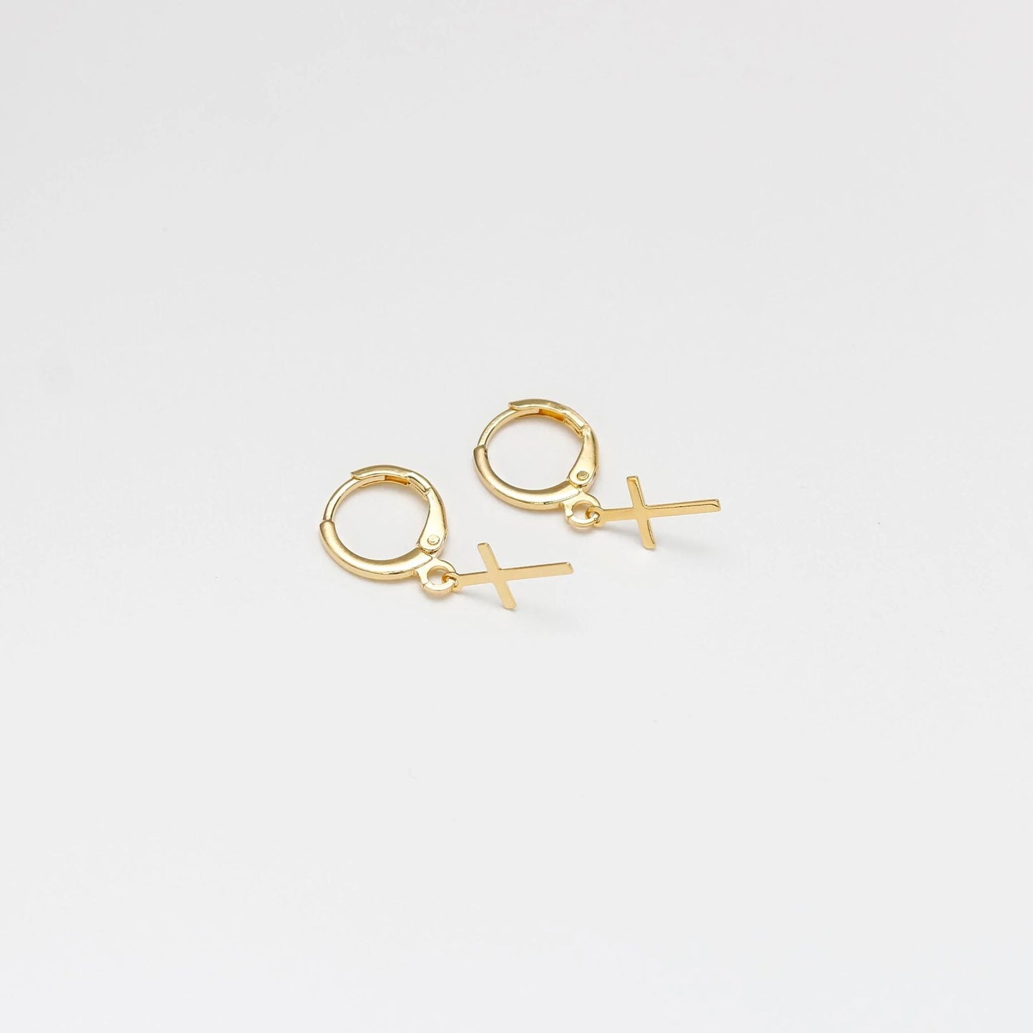 Small hoop cross earrings