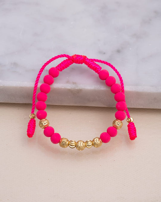 Neon pink bracelet shiny 6mm and Italian 5mm beads