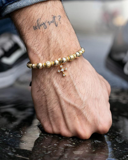 Bracelet with cross, Italian and smooth 6mm and 8mm beads