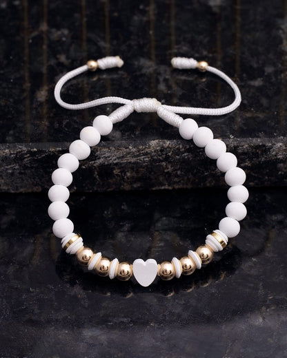 White heart bracelet smooth 6mm beads