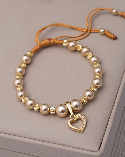 Heart bracelet 6mm and 7mm smooth beads and 4mm Italian beads