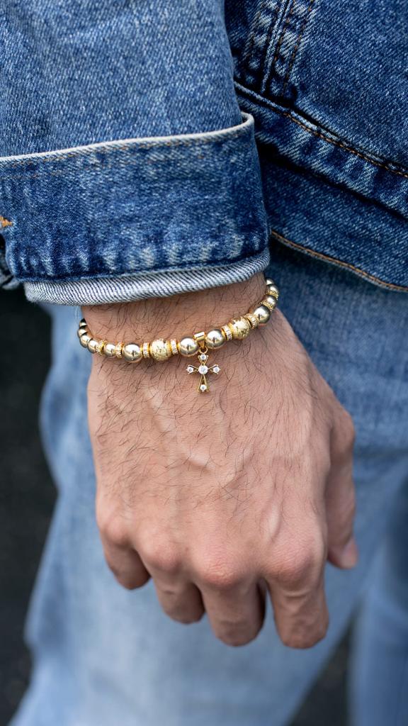 Bracelet with cross, Italian and smooth 6mm and 8mm beads