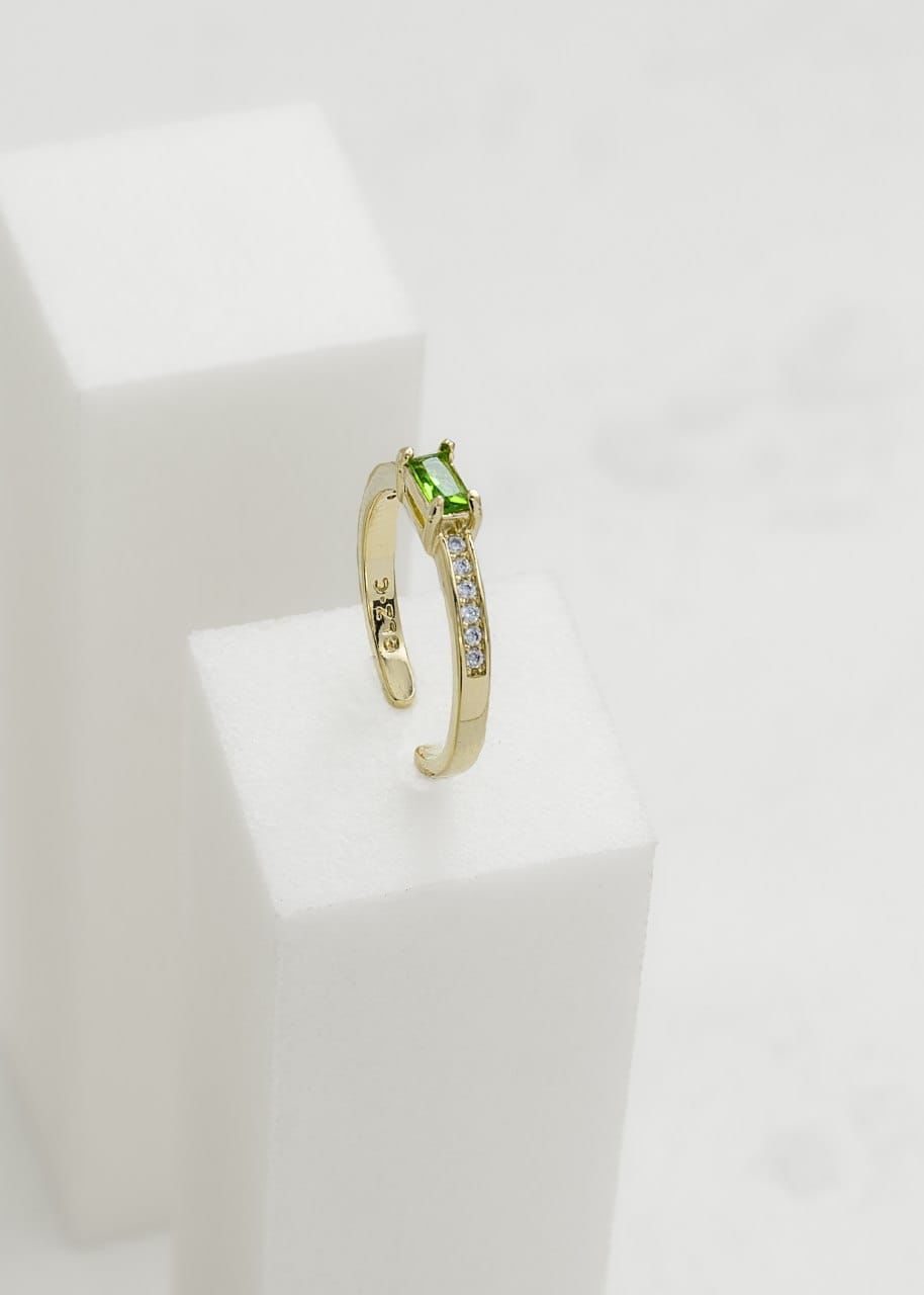 Rectangle cut adjustable ring with green and crystal zircons