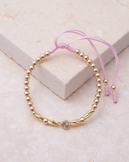 Diamond heart bracelet 3mm and 4mm smooth beads