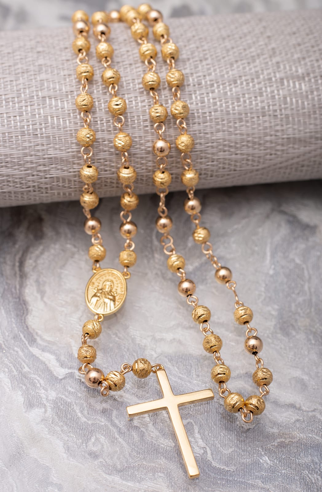 Rosary 65cm length with shiny and smooth 6mm beads