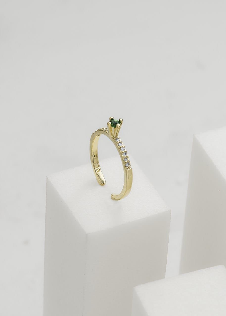 Green and crystal zircons adjustable ring