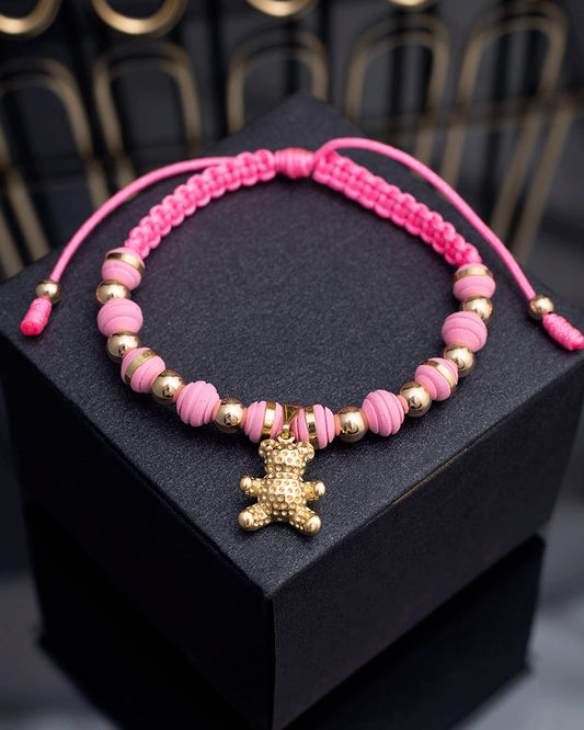 Pink bear bracelet smooth 5mm beads