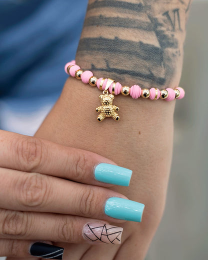 Pink bear bracelet smooth 5mm beads